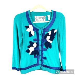 Anthropologie jade green embellished Field Flower cardigan